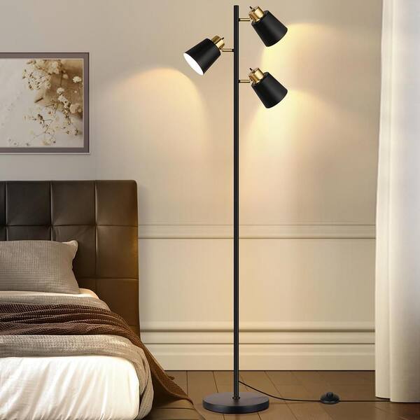 67 in. Black 3-Light Tree Floor Lamp with 3 Bulbs Included Lamp