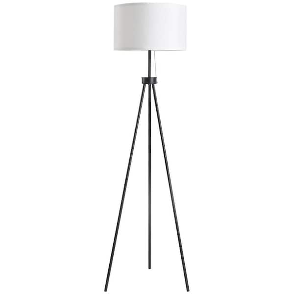 60 in. Black Modern 1-Light Smart 1-Way (On/Off) Standard Floor Lamp for Living Room with Linen Drum Shade