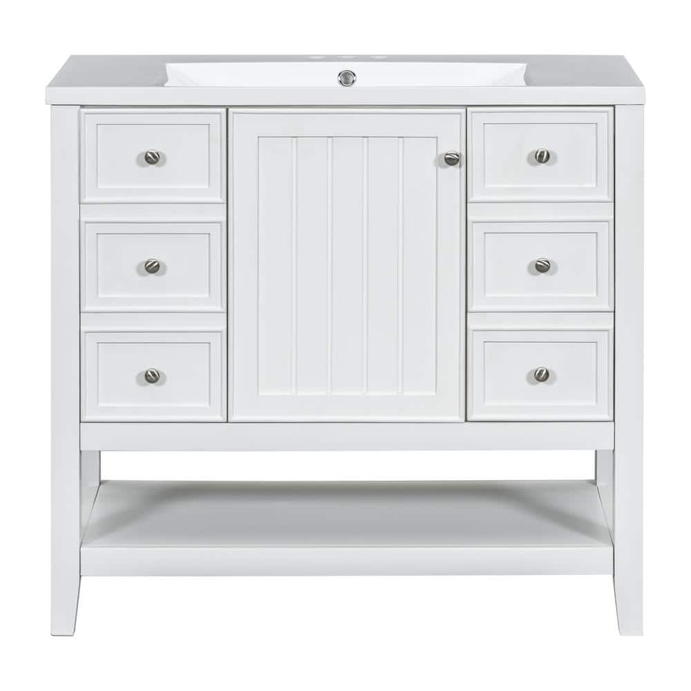 36 in. W x 18 in. D x 34 in. H Single Sink Freestanding Bath Vanity in White with White Ceramic Top price history on PriceWatchPro
