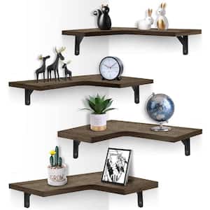 16 in. W x 11.4 in. D 4-Set Brown Wood Floating Corner Decorative Wall Shelves