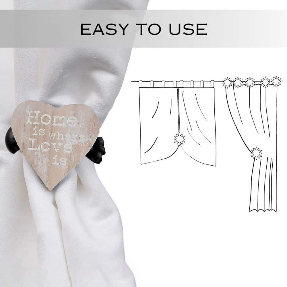 Natural Wood Heart-Shaped Curtain Tiebacks with Clip Design