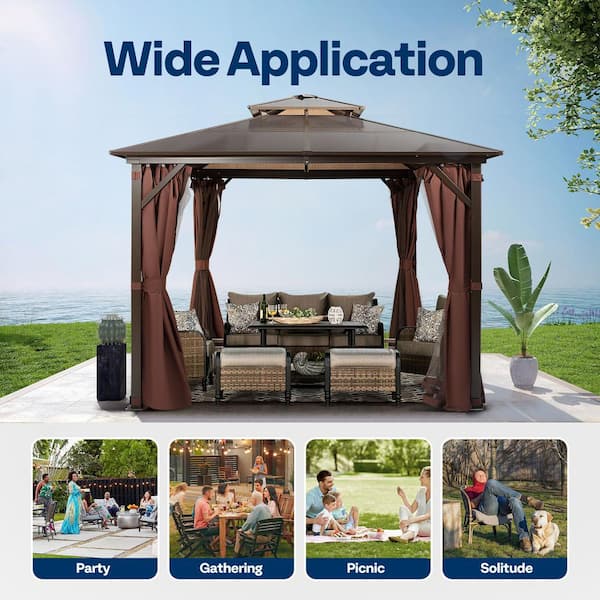 VIVOHOME 10 ft. x 10 ft. Outdoor Hardtop Double Tier Roof