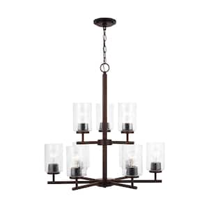 Oslo 9-Light Bronze Indoor Dimmable Chandelier with Clear Seeded Glass Shades