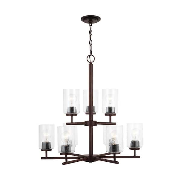 Generation Lighting Oslo 9-Light Bronze Indoor Dimmable Chandelier with Clear Seeded Glass Shades