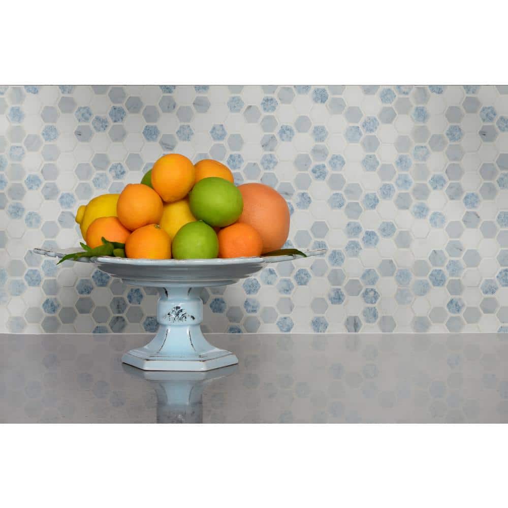 Azula Hexagon Blue and Gray Marble Mosaic Tile