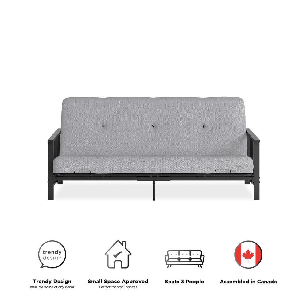 Harlow Full Black Metal Arm Tufted Herringbone Futon