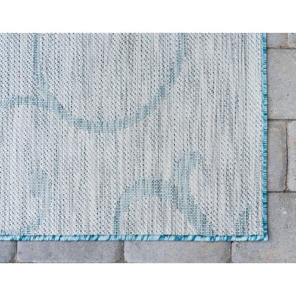 Light Aqua and Ivory Flat Woven Outdoor Runner Rug