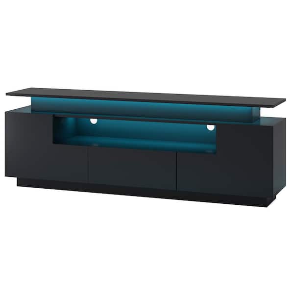 Polibi Modern TV stand Fits TV's up to 75 in. with Color Changing LED Lights and High Gloss TV Cabinet, Black