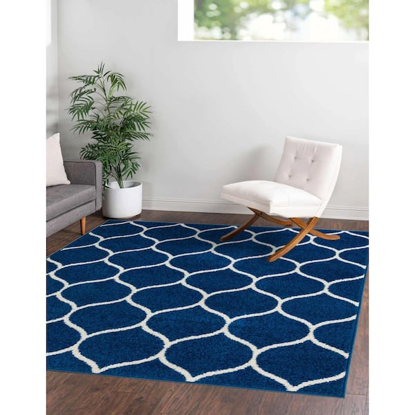 Trellis Frieze Rounded Navy Blue 7 ft. x 7 ft. Area Rug
