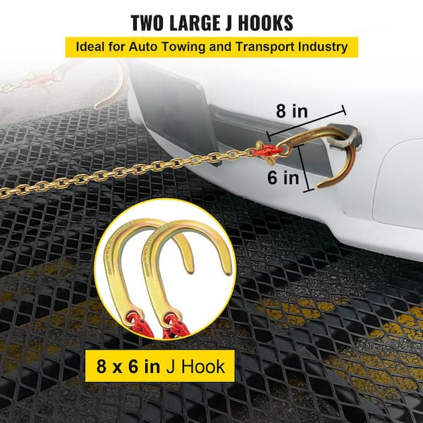 VEVOR J Hook Tow Chain Bridle 2 ft. x 5/16 in. G80 J Hook Transport Chain  9260 Lbs. Load with 2 TJ/Grab Hook Link Connector S2TJ516INX2FT33W0V0 - The  Home Depot