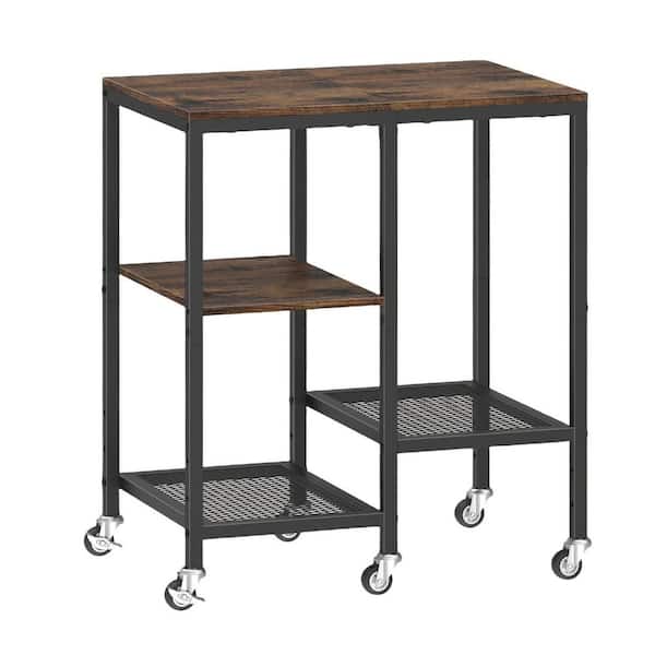 Numhew 4-Tier Rustic Brown Rolling Kitchen Microwave Cart, Microwave Stand with Wheels, Utility Side Table for Kitchen