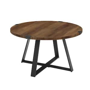 Urban Industrial 31 in. Rustic Oak/Black Round MDF Wood Top Coffee Table