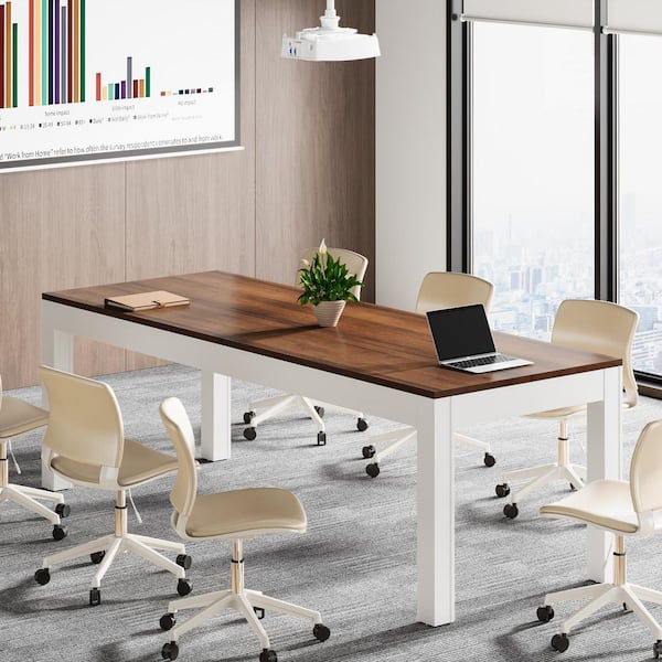 BYBLIGHT Moronia 79 in. Rectangle Brown Wood Conference Room Business Workstation Computer Executive Desk Meeting Table for 4-6