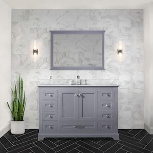 Dukes 48 in. W x 22 in. D Dark Grey Single Bath Vanity, Carrara Marble Top, Faucet Set, and 46 in. Mirror