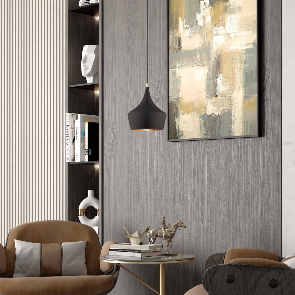 Contemporary Mini Pendant with Black Metal Shade and Gold Finish Inside