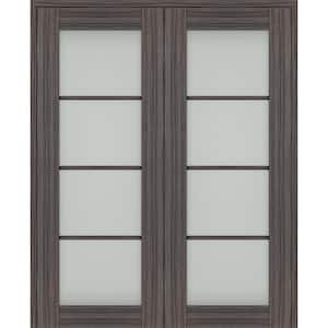 Paola 48 in. x 96 in. Both Active 4-Lite Frosted Glass Gray Oak Wood Composite Double Prehung French Door