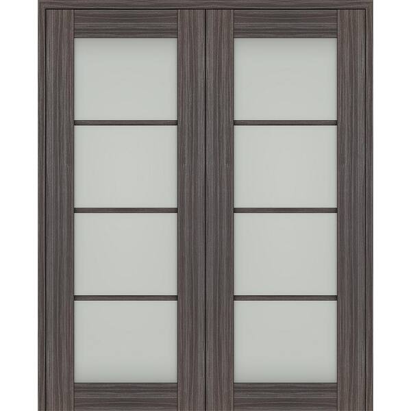 Belldinni Paola 56 in. x 96 in. Both Active 4-Lite Frosted Glass Gray Oak Wood Composite Double Prehung French Door