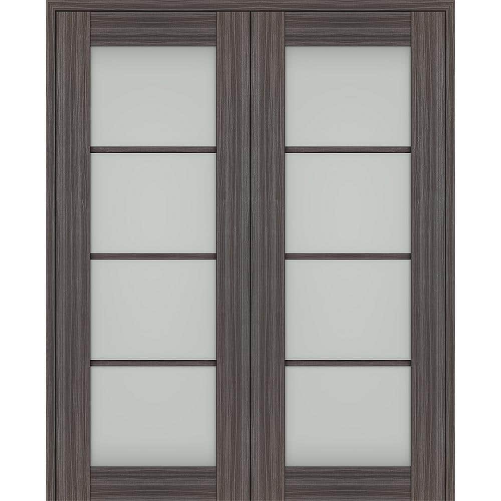 Paola 48" Gray Oak Composite French Door with Frosted Glass