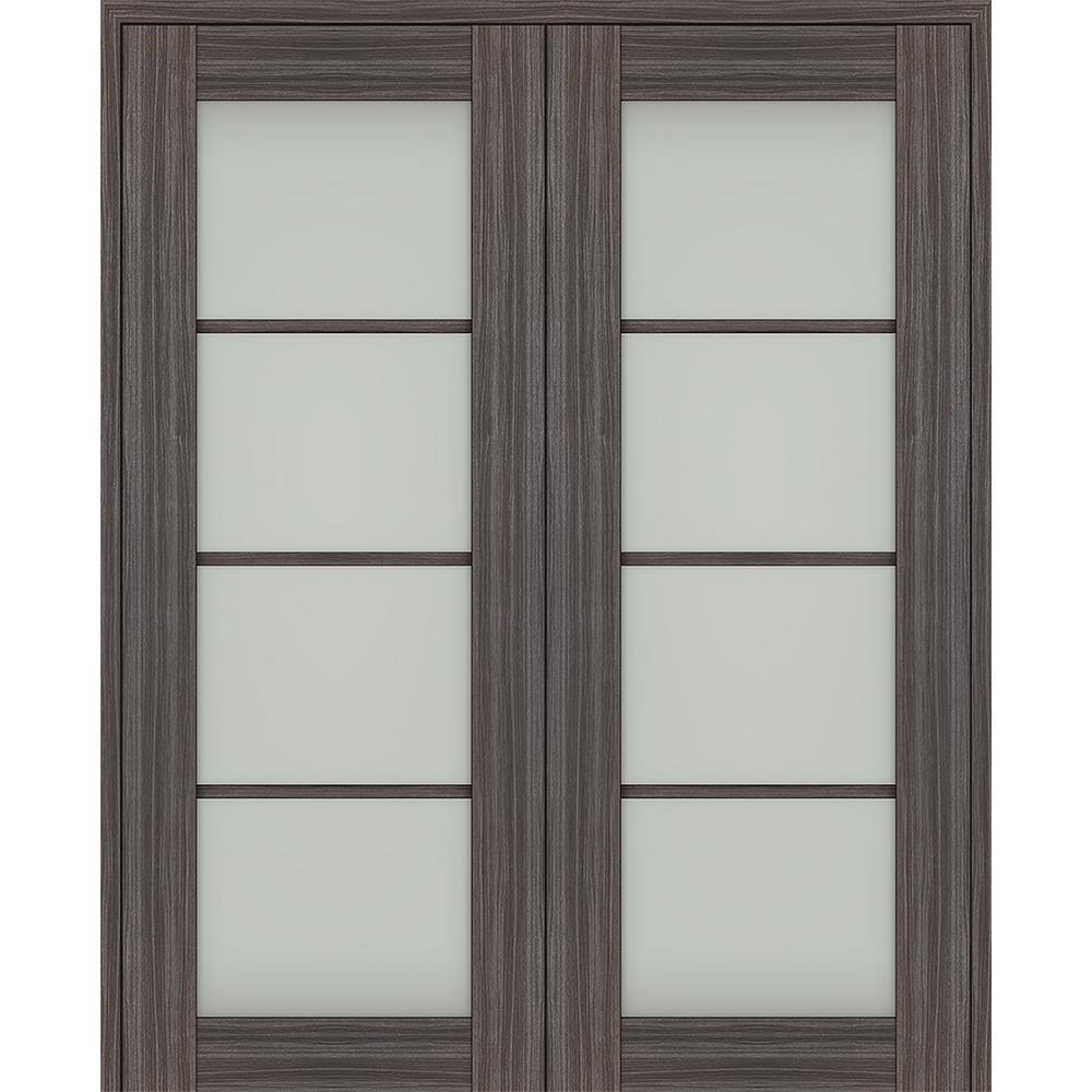 Paola 55.5" x 79.37" Gray Oak Composite French Door with Frosted Glass