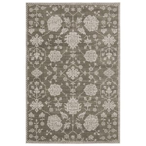 Imperial Gray 10 ft. x 13 ft. Oriental Floral Persian-Inspired Polyester Indoor Area Rug