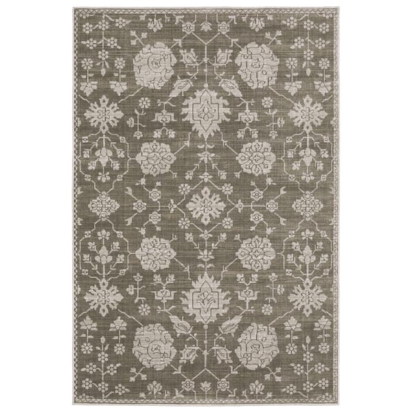 AVERLEY HOME Imperial Gray 10 ft. x 13 ft. Oriental Floral Persian-Inspired Polyester Indoor Area Rug