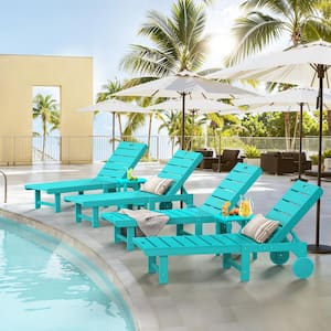 Heli Recycled Aruba Blue Patio Lounge Chair Plastic Stackable Outdoor Chaise Lounge Chair With Table Set of 6