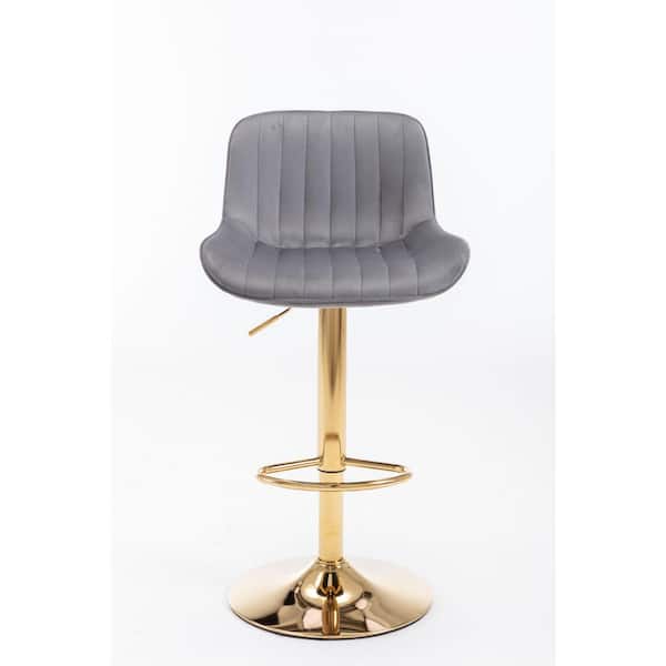 HOMEFUN 41 in. Gray Low Back Metal Frame Adjustable Cushioned Bar Stool with Velvet Seat (Set of 2)
