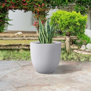 17 in. D Round Solid White Concrete Modern Planter, Outdoor Plant pots with Drainage Hole, Plug for Garden