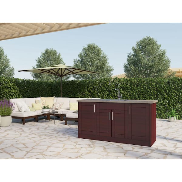 WeatherStrong Sanibel Mahogany 13-Piece 67.25 in. x 34.5 in. x 25.5 in. Outdoor Kitchen Cabinet Island Set