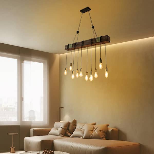 OUKANING 46.46 in. 10-Light Rustic Industrial Brown Linear Island