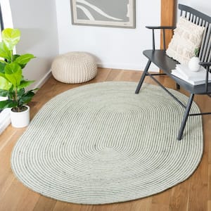 Braided Green Ivory 6 ft. x 9 ft. Abstract Striped Oval Area Rug