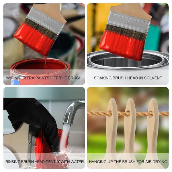 Angel Sar - 4 in. Double Thick Chip Paint Brush, Stain Brushes with Wooden Handle for Painting Walls and Fence Staining Etc.