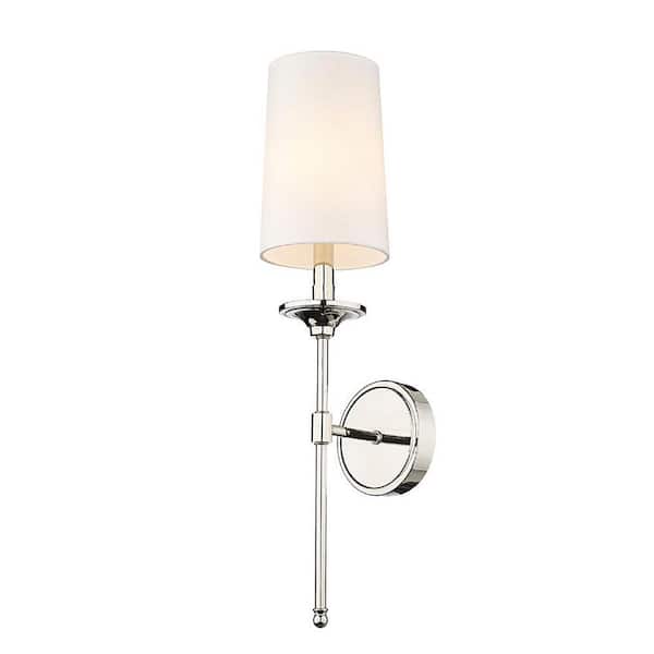 Unbranded Emily 5.5 in. 1-Light Polished Nickel Wall Sconce with Off White Cloth Cover Shade