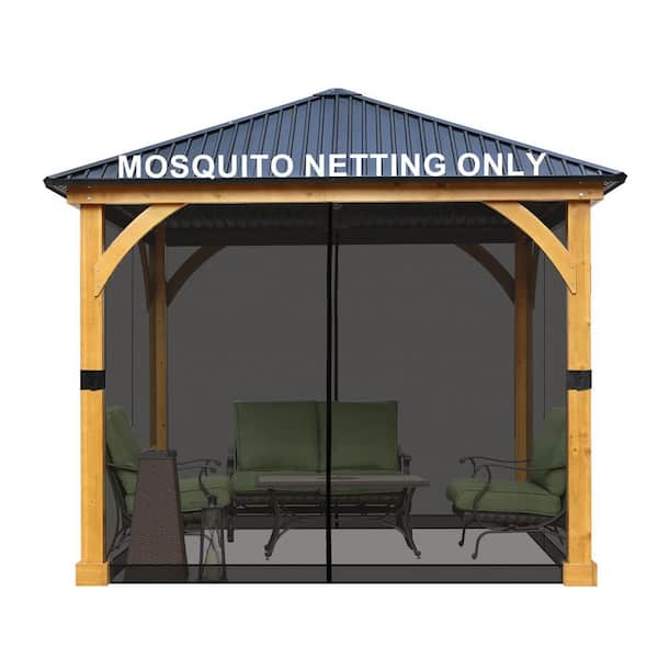 Aoodor 12 ft. x 12 ft. Universal Replacement Mosquito Netting for Patio Gazebos with Zippers (Mosquito Net Only) - Black
