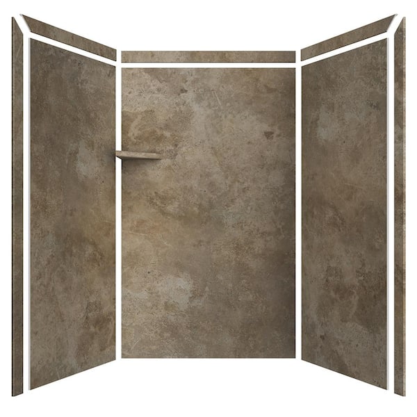 Elegance 36 in. x 48 in. x 80 in. 9-Piece Easy Up Adhesive Alcove Shower Wall Surround in Mocha Travertine