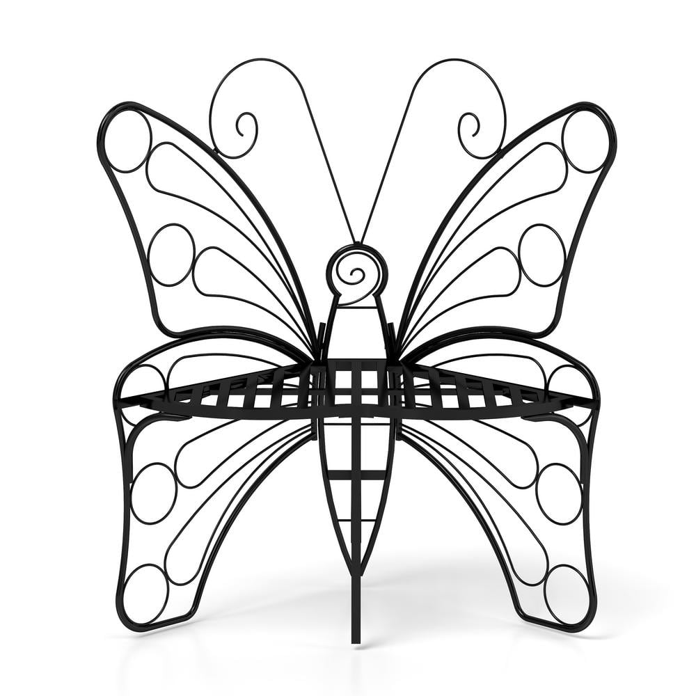 37 in. Modern Butterfly Cast Metal Outdoor Bench for Garden, Yard, Park, En