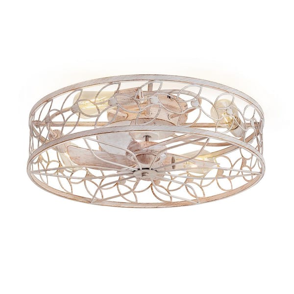 23 in. indoor Elegant White Gold Quiet Flush Mount Caged Ceiling Fan with Remote Control Included