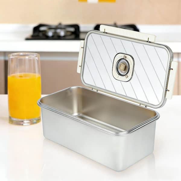 1 Piece Large Airtight Stainless Steel Bread Box Bread Storage Container with Lid for Kitchen Counter Food Storage