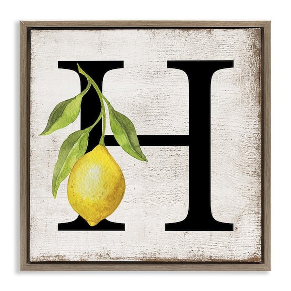 Stupell Industries H with Lemon Letter by Creatif Belle Brown Floater Frame Food Graphic Art Print 25 in. x 25 in.