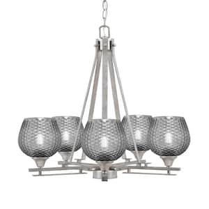 Ontario 23.25 in. 5-Light Aged Silver Geometric Chandelier for Dinning Room with Smoke Shades No Bulbs Included