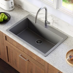 QT-812 Quartz 33 in. Large Single Bowl Drop-In Kitchen Sink in Grey