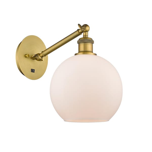 Athens 1-Light Brushed Brass, Matte White Wall Sconce with White Glass Shade