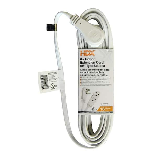 HDX 6 ft. 16/3 Indoor Tight Space Cube Tap Extension Cord, White