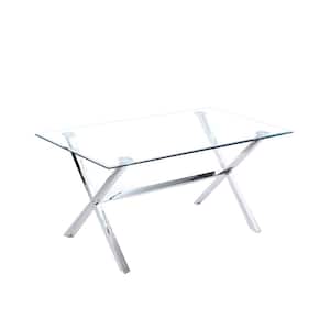 Cecil 63 in. Silver Glass Modern Rectangular Dining Table