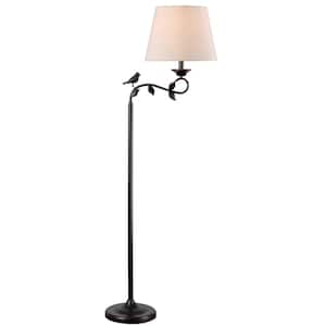 Birdsong 60 in. 1-Light Oil Rubbed Bronze Swing Arm Floor Lamp with Oatmeal Shade