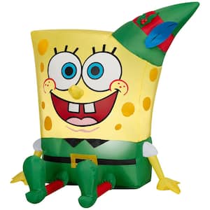 3 ft. Tall x 2 ft. W Christmas Inflatable Airblown SpongeBob in Elf Outfit