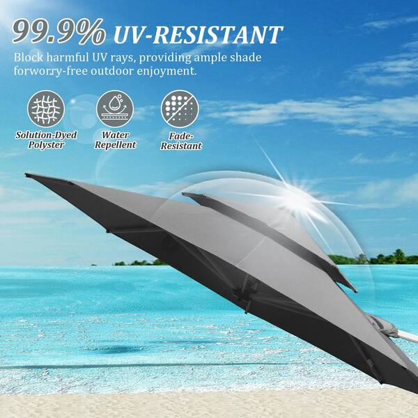 10 ft round patio umbrellas Elm ft. Outdoor / Cantilever Hanging Umbrella Easily props up when needed with an easy to crank lift mechanism and turn open canopy Mosaic 10 ft Round Patio