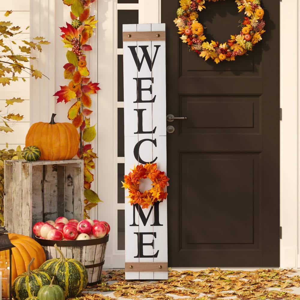 60 in. H Wooden Welcome Porch Sign with 4 Changable Wreathes (Spring/Patriotic/Fall/Christmas) price history on PriceWatchPro