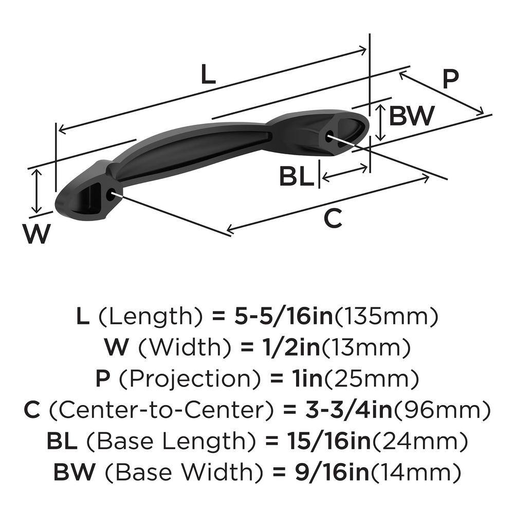 Matte Black Aluminum 3-3/4" Center-to-Center Cabinet Pull Bar