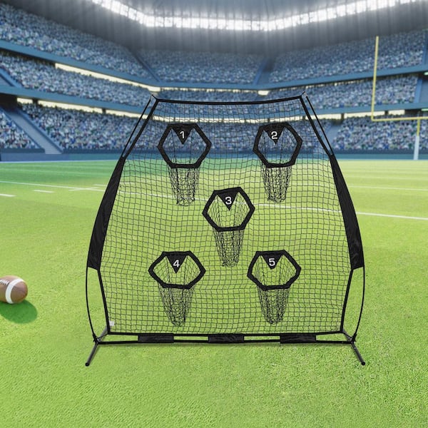 7 x 7 ft. Football Trainer Net with 5 Targets, Knotless Throwing Practice Net with Straps & Carry Case in. Black